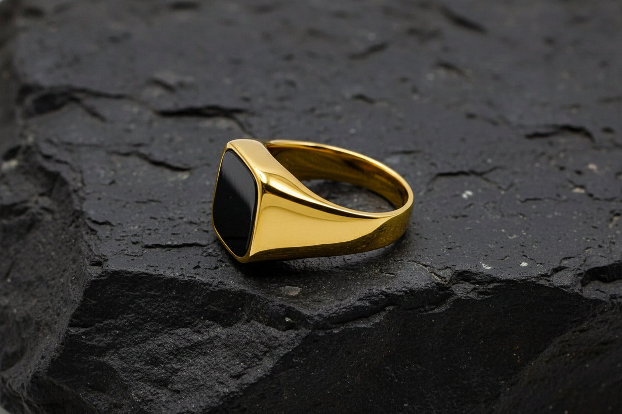 Classic Black Onyx Signet Ring Gold Luxury Men's Ring ✨