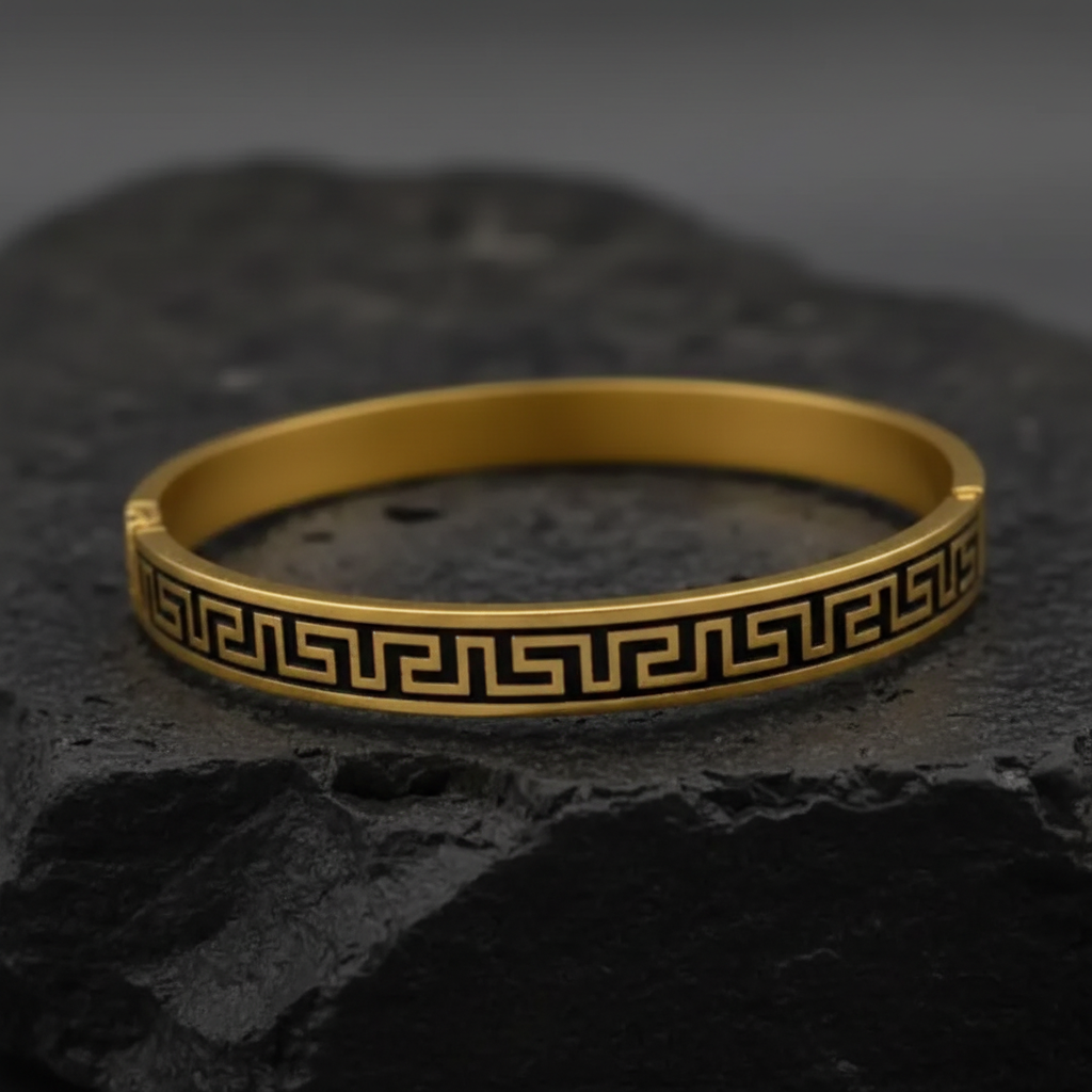 Men’s & Women' Royal Greek Key Stainless Steel Bangle Bracelet | Luxury Deals Flat 20% OFF Ramadan Special Deal ✨🔥