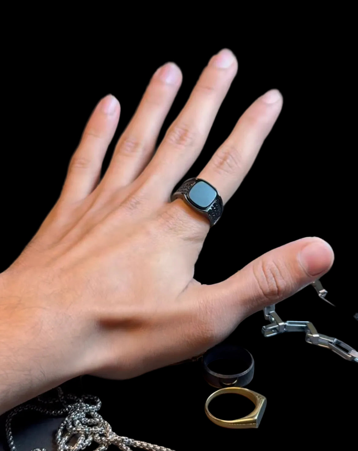 Luxury Black Pavé Signet Ring Premium Men's Statement Ring ✨