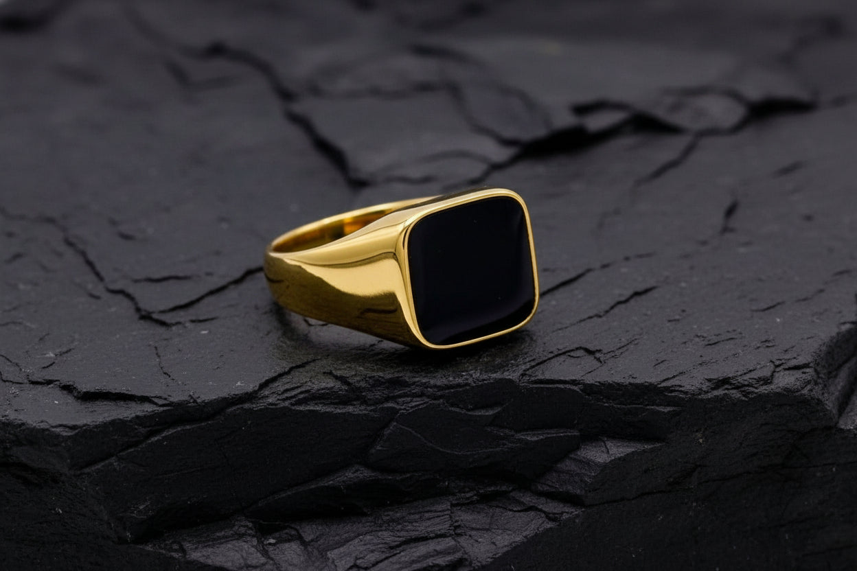 Classic Black Onyx Signet Ring Gold Luxury Men's Ring ✨