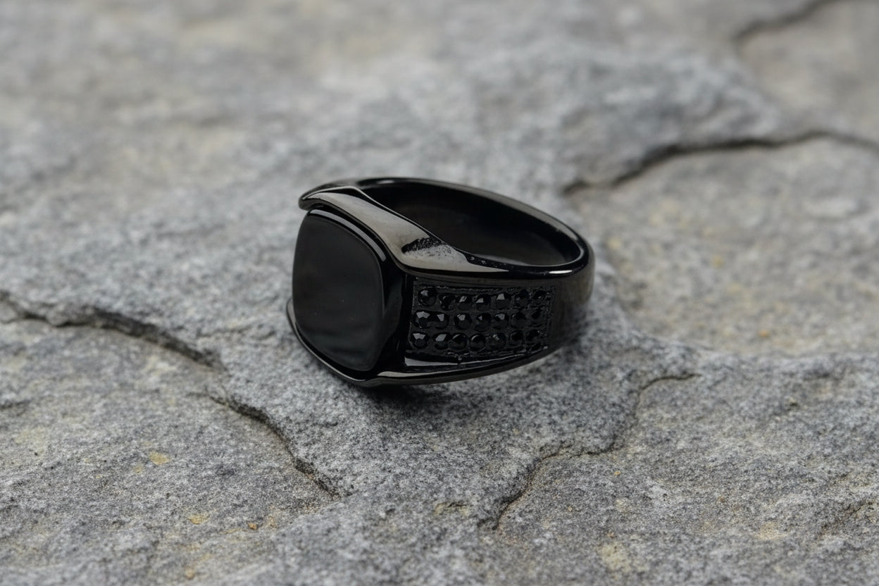 Luxury Black Pavé Signet Ring Premium Men's Statement Ring ✨