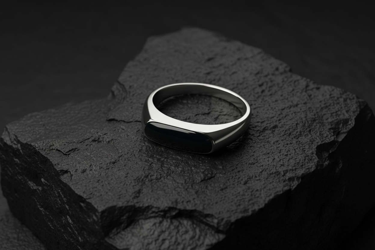 Premium Minimal Black Bar Signet Ring Modern Men's Luxury Ring