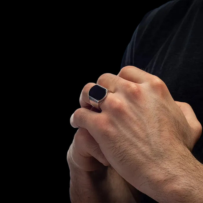 Royal Greek Key Signet Stone Ring for Men | Luxury Deals Flat 20% OFF Ramadan Special Deal ✨🔥