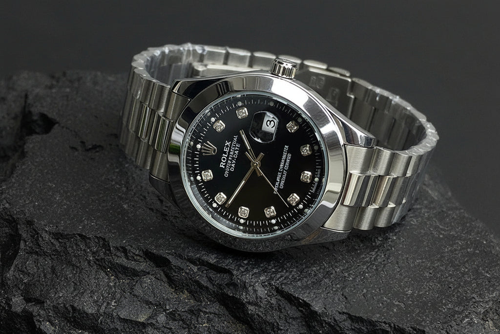 Automatic Rolex Day-Date Oyster Perpetual Stainless Steel Diamond Dial Men's Watch Flat 20 %OFF ✨