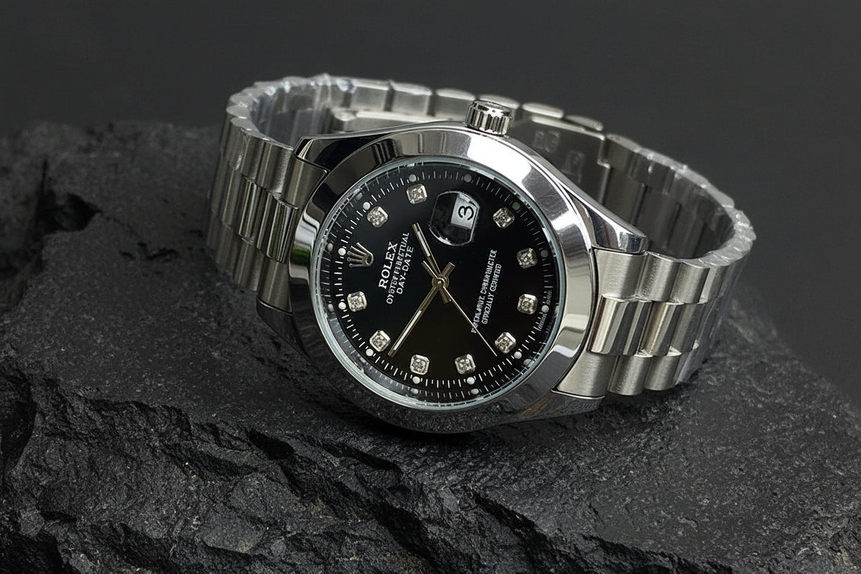 Automatic Rolex Day-Date Oyster Perpetual Stainless Steel Diamond Dial Men's Watch Flat 20 %OFF ✨