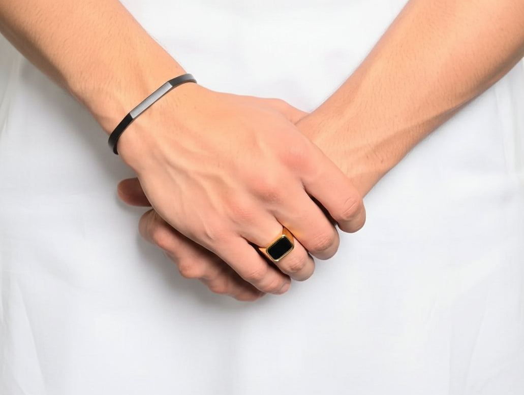 Classic Black Onyx Square Signet Ring Luxury Men's Gold Ring ✨