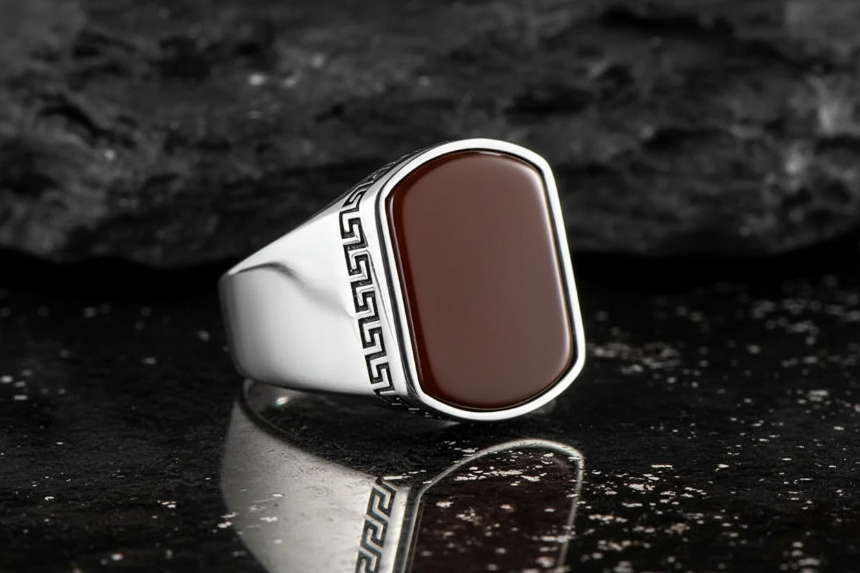 Royal Greek Key Signet Stone Ring for Men | Luxury Deals Flat 20% OFF Ramadan Special Deal ✨🔥