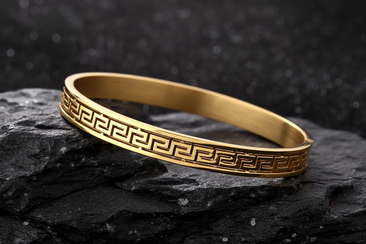 Men’s & Women' Royal Greek Key Stainless Steel Bangle Bracelet | Luxury Deals Flat 20% OFF Ramadan Special Deal ✨🔥