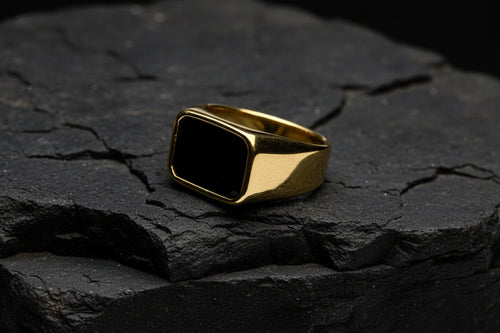 Classic Black Onyx Square Signet Ring Luxury Men's Gold Ring ✨