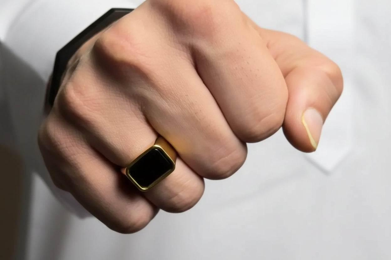 Classic Black Onyx Square Signet Ring Luxury Men's Gold Ring ✨