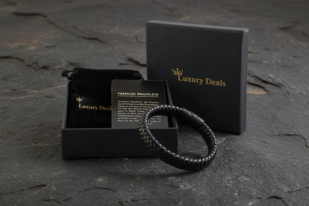 Royal Black Braided Leather Bracelet Flat | Luxury Deals 20% OFF Ramadan Special Deal ✨🔥