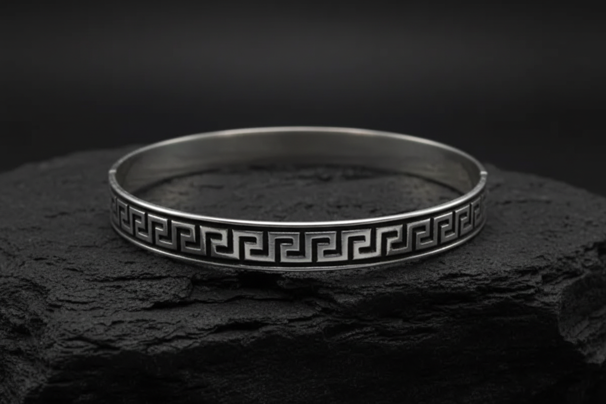Men’s & Women' Royal Greek Key Stainless Steel Bangle Bracelet | Luxury Deals Flat 20% OFF Ramadan Special Deal ✨🔥