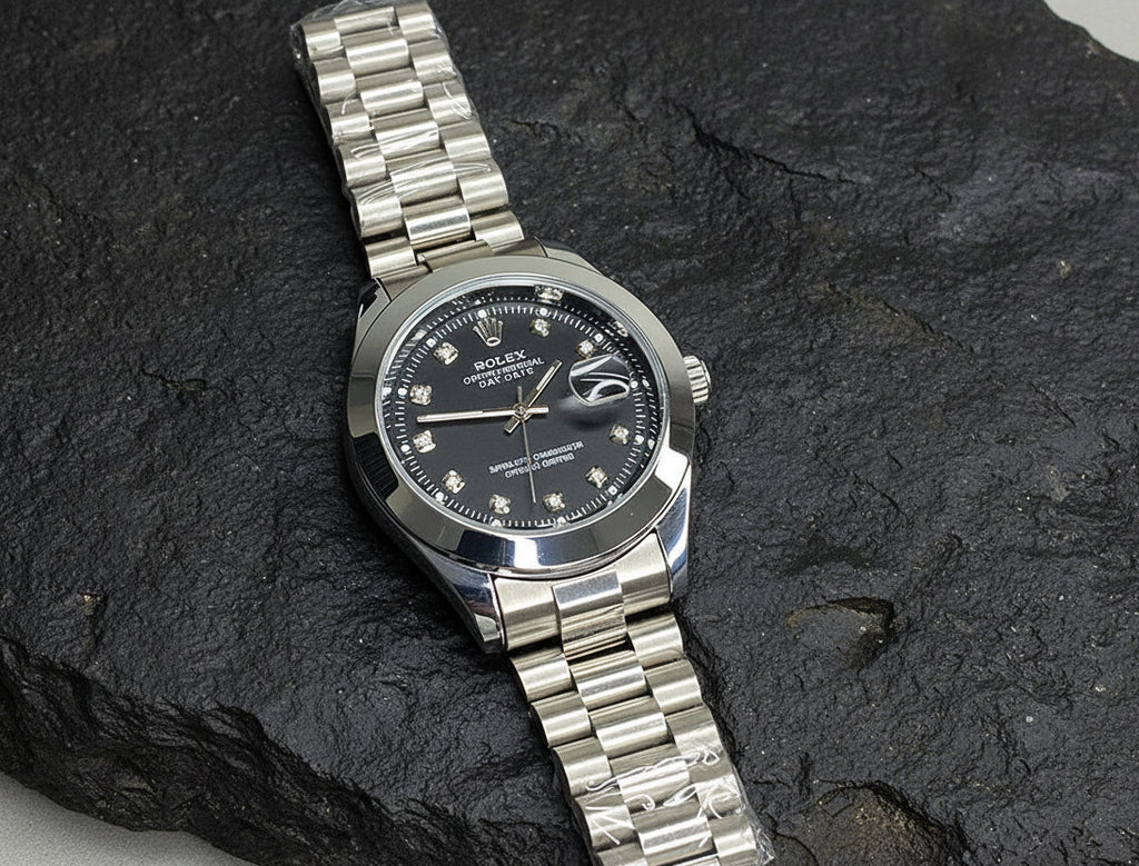 Automatic Rolex Day-Date Oyster Perpetual Stainless Steel Diamond Dial Men's Watch Flat 20 %OFF ✨