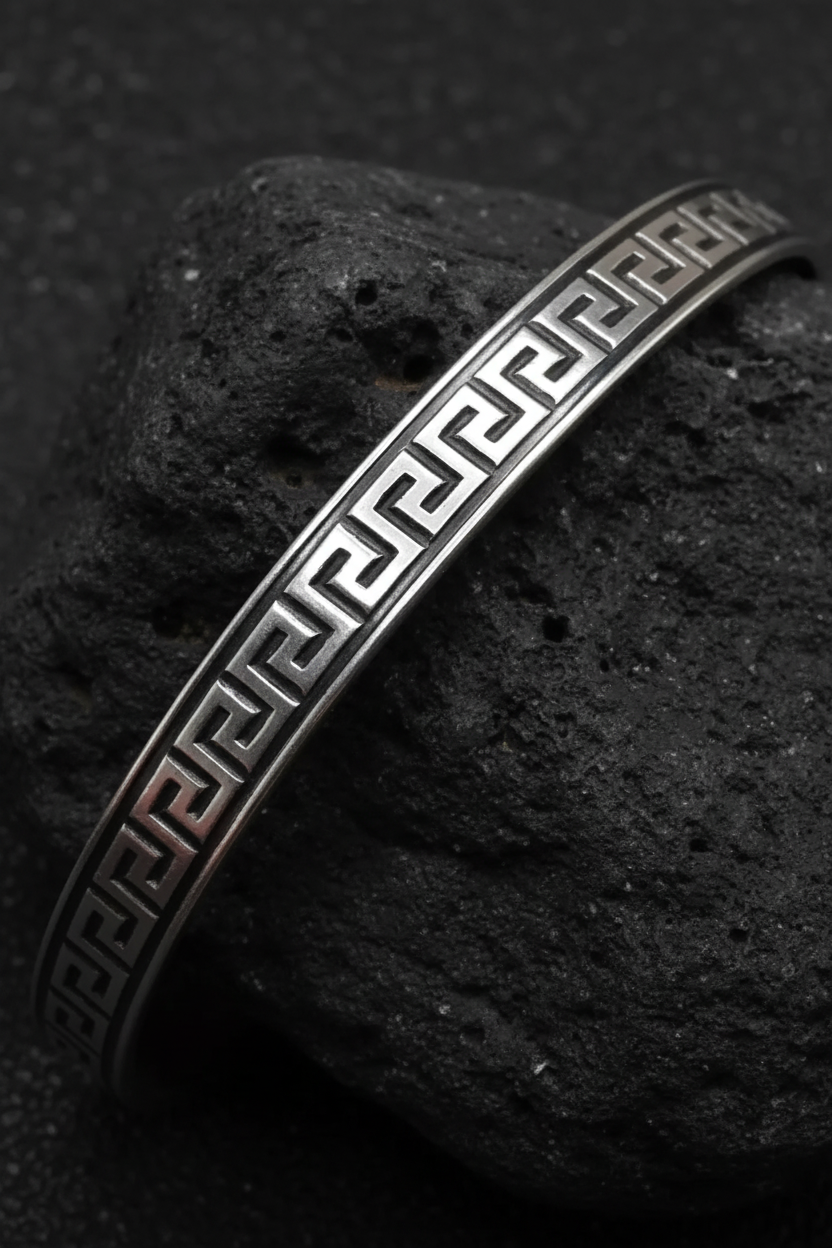 Men’s & Women' Royal Greek Key Stainless Steel Bangle Bracelet | Luxury Deals Flat 20% OFF Ramadan Special Deal ✨🔥